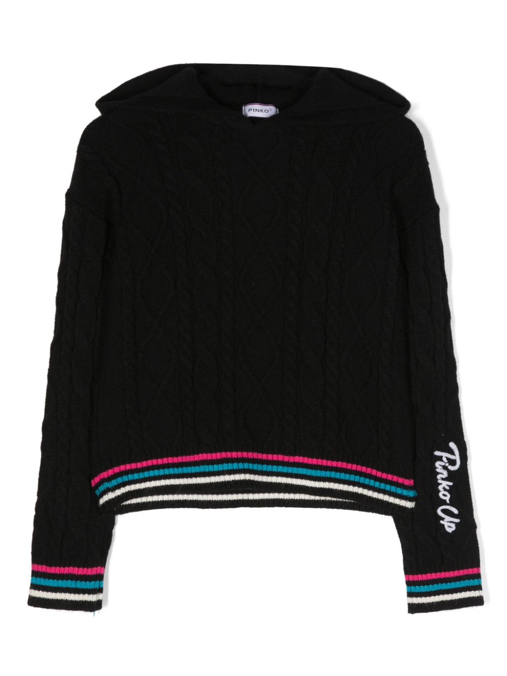 Logo-embroidered hooded jumper - Black