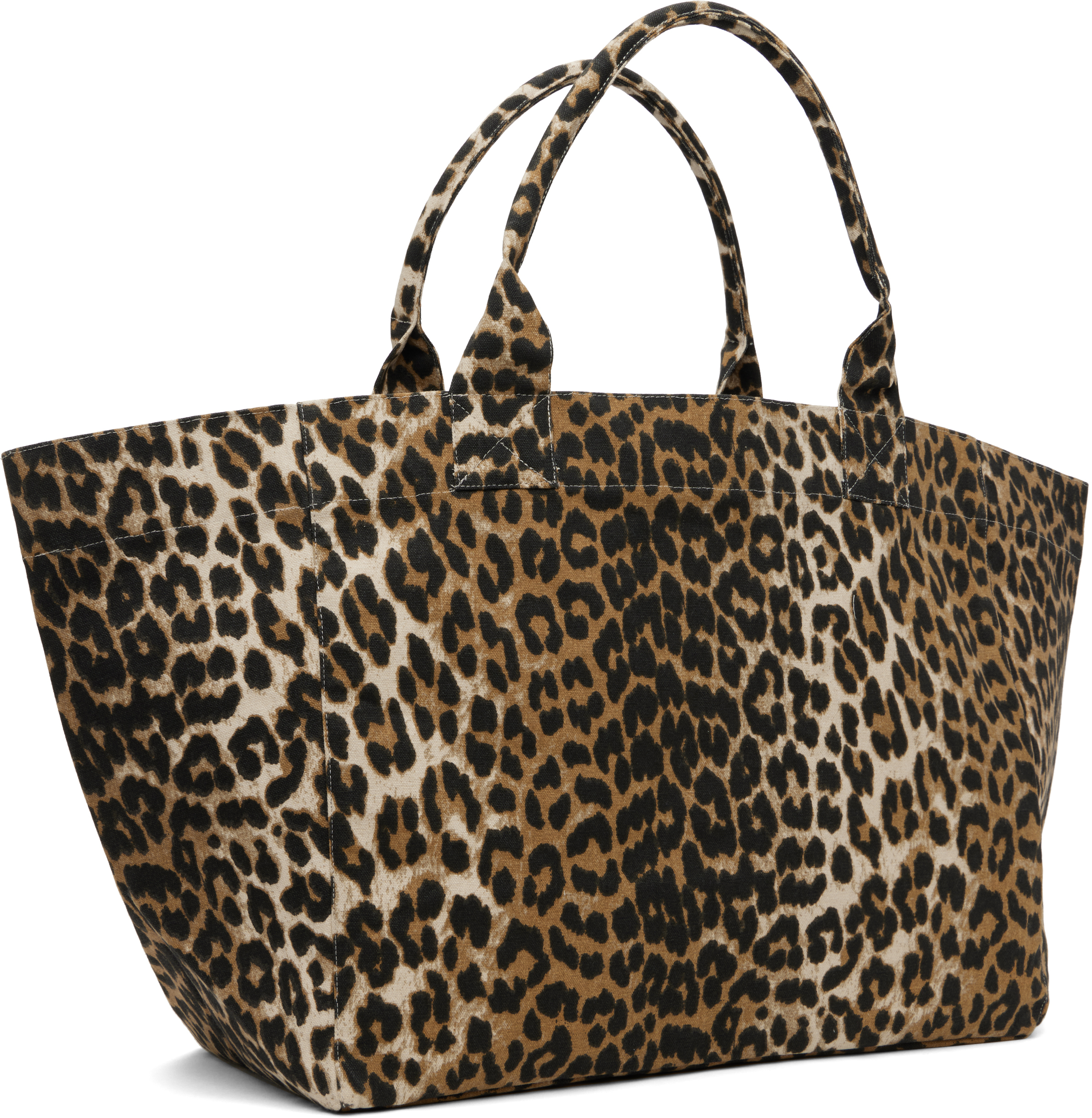 GANNI Beige Oversized Leopard-Print Canvas Tote
