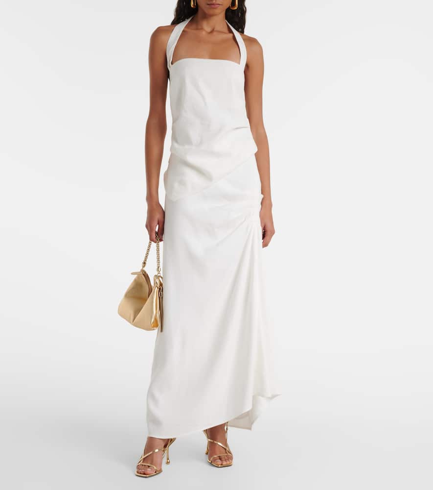 Dorian ruched linen-blend maxi skirt