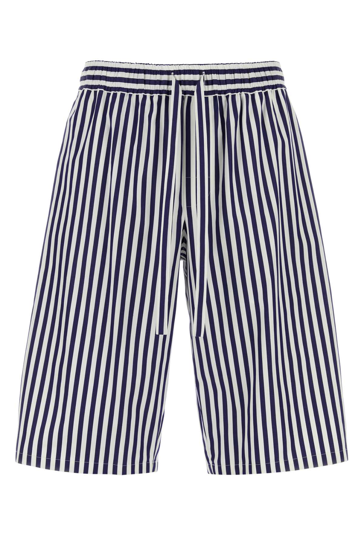 Striped Poplin Bermuda Shorts — Navy
