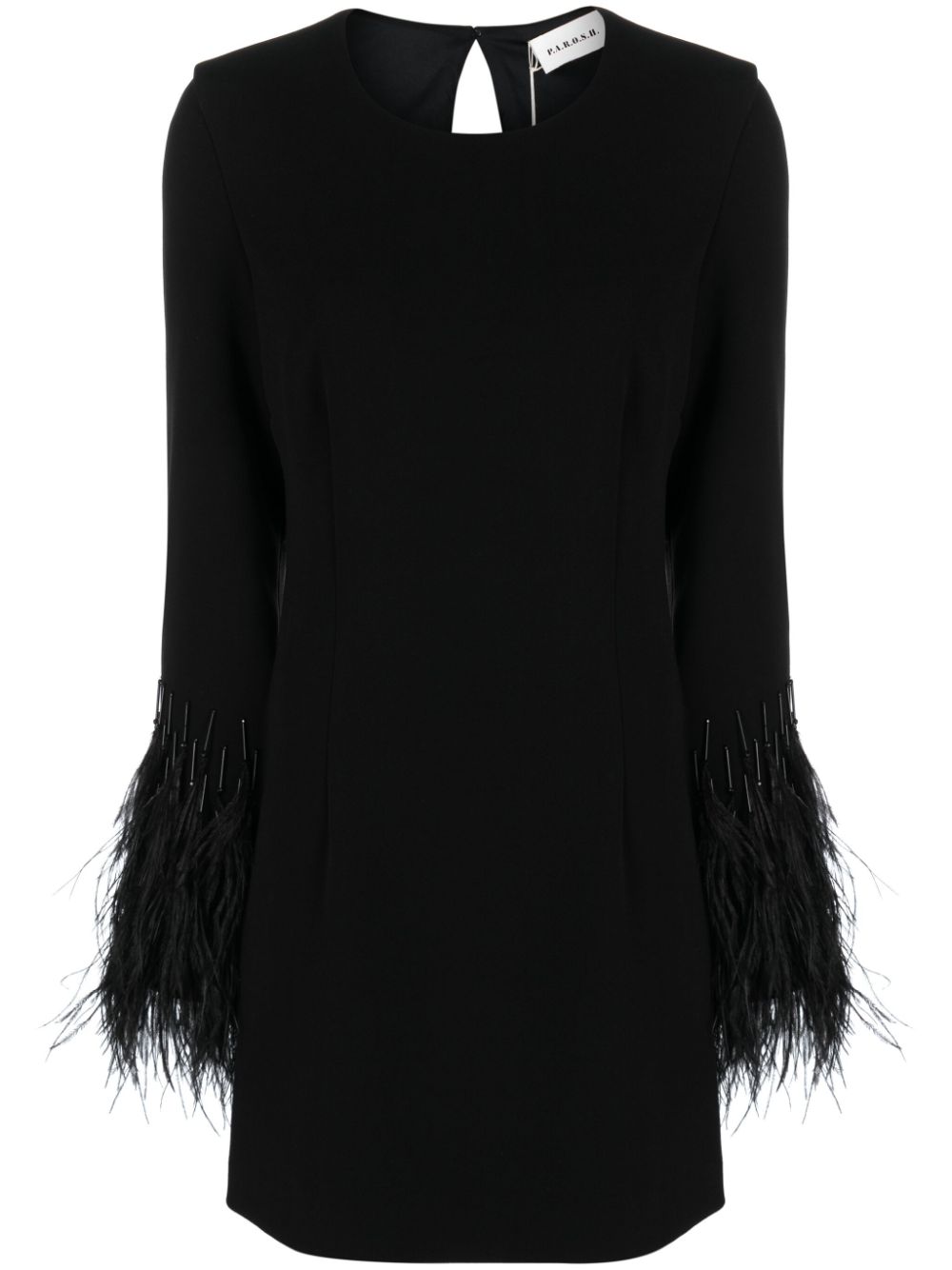 Feather-detail cut-out minidress - Black