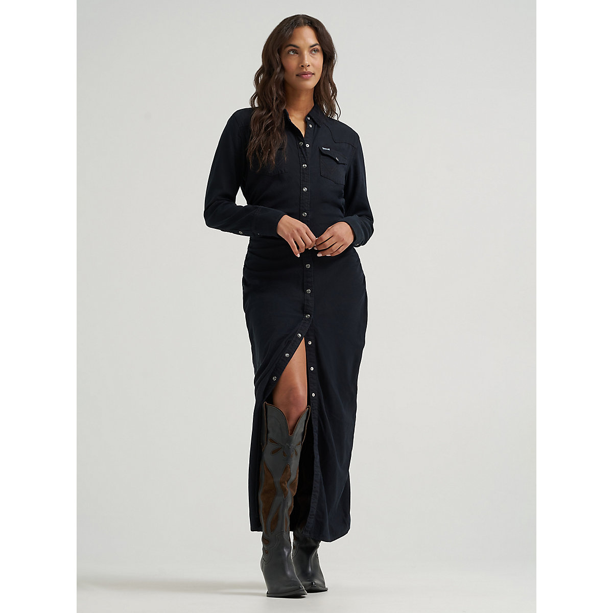Women's Cinched Maxi Dress in Black Fade
