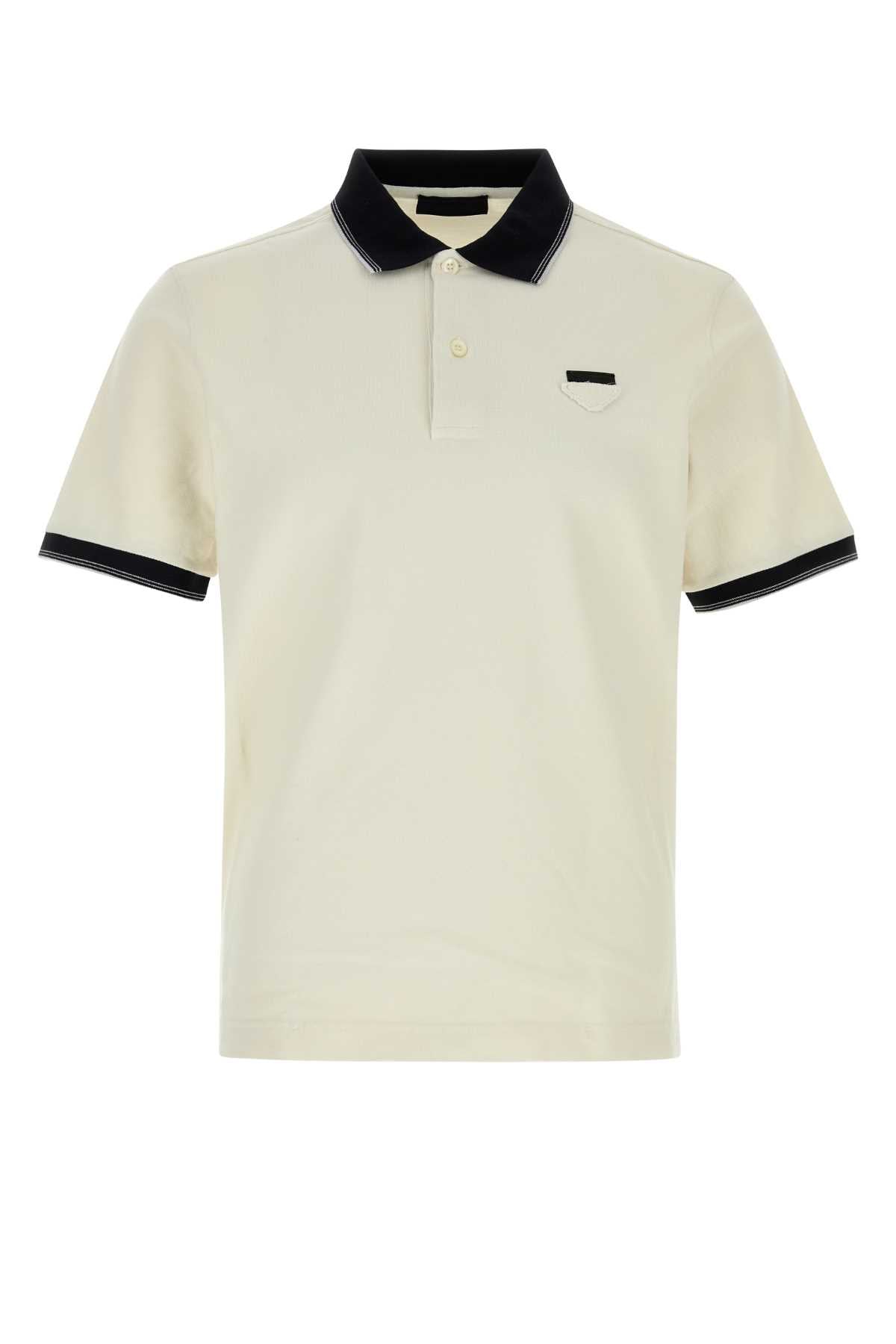 Piqué with Contrast Collar and Cuff Polo Shirt — Beige