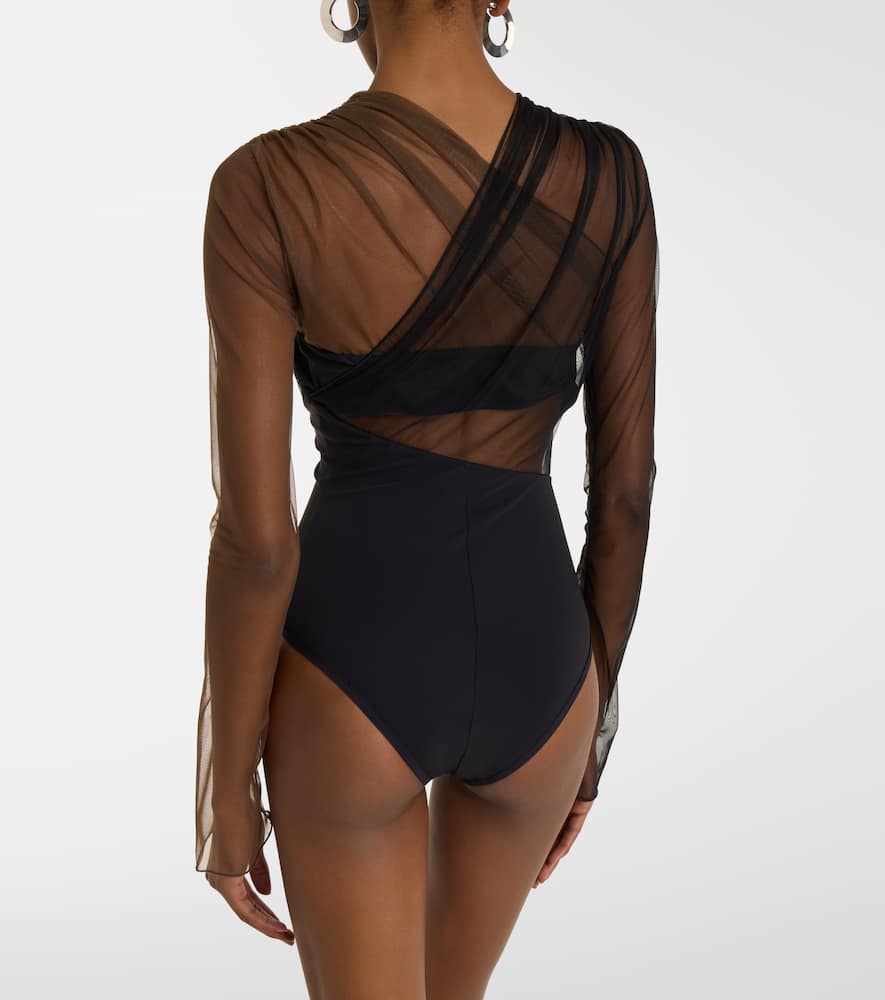 Cutout ruched sheer bodysuit