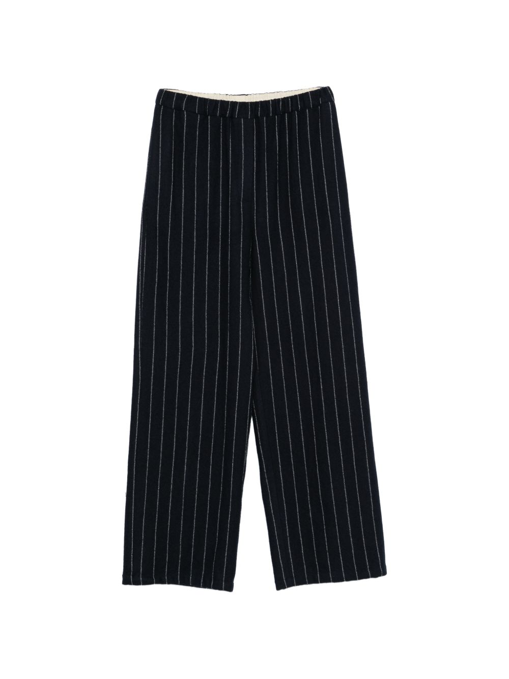 Pinstriped Wool Trousers — Navy