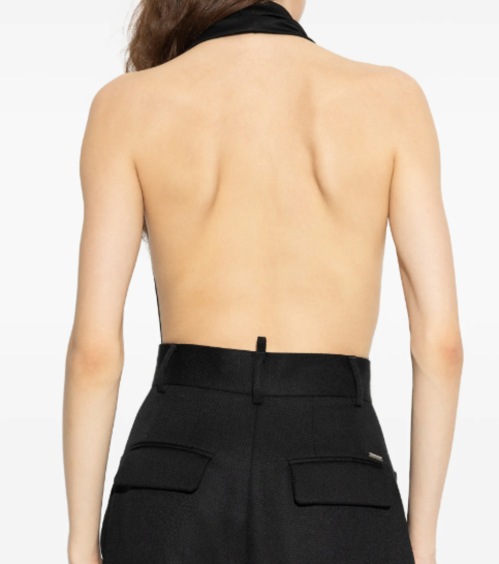 Black Halter Neck Draped Top