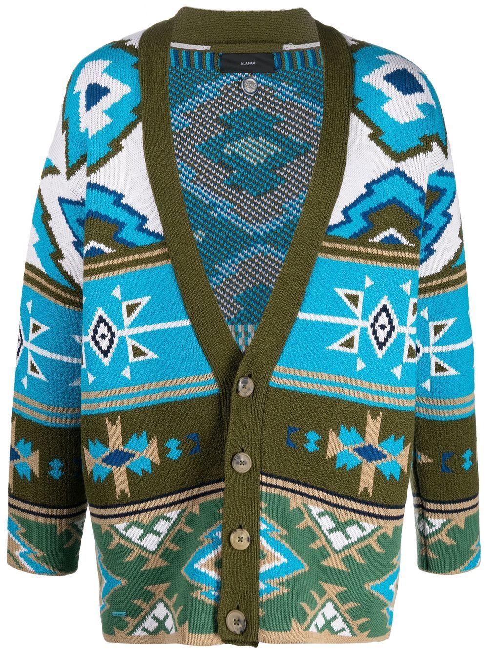 Graphic-print knitted cardigan - Green