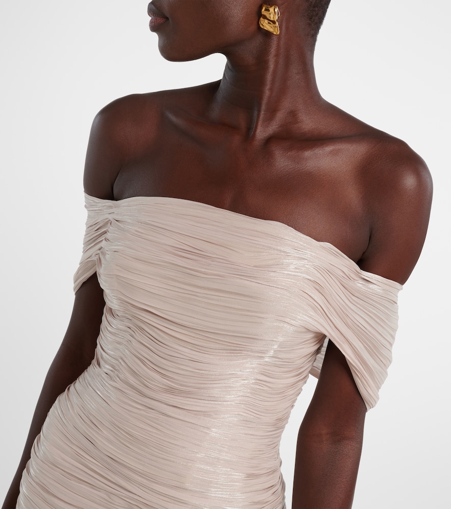 Off-shoulder pleated bustier gown
