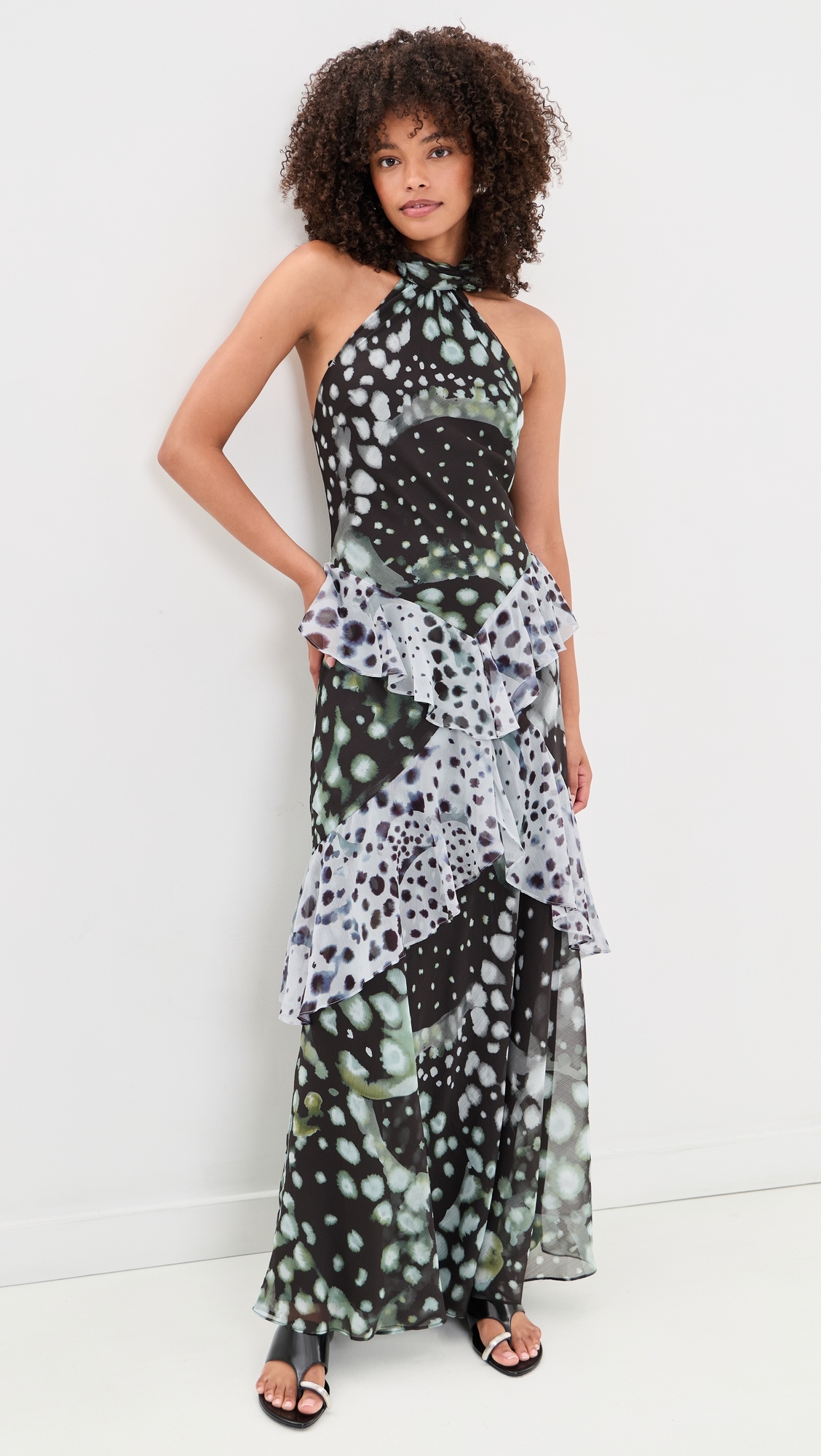 Iyla Printed Ruffle Gown Pearl Ray Inverse