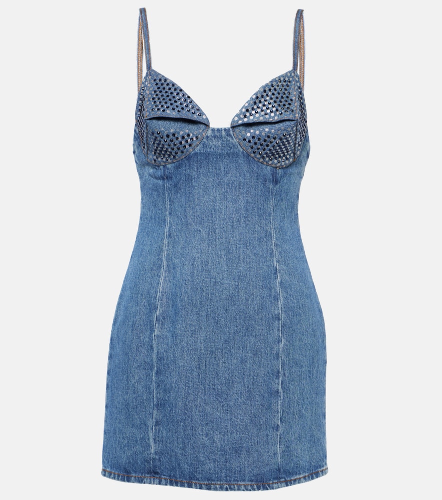 Crystal-embellished denim minidress