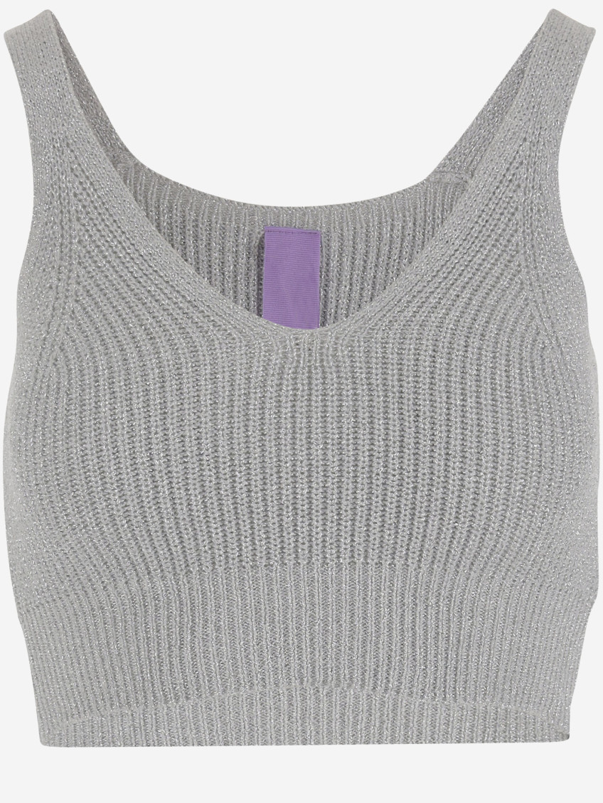 Grey Ribbed-knit Tank Top