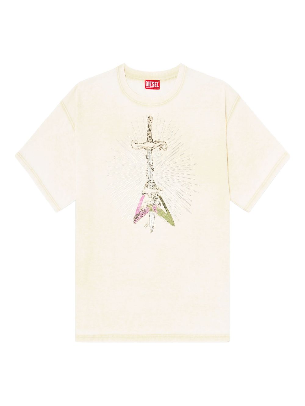 T-Box-T18 graphic-print oversized T-shirt - Neutrals