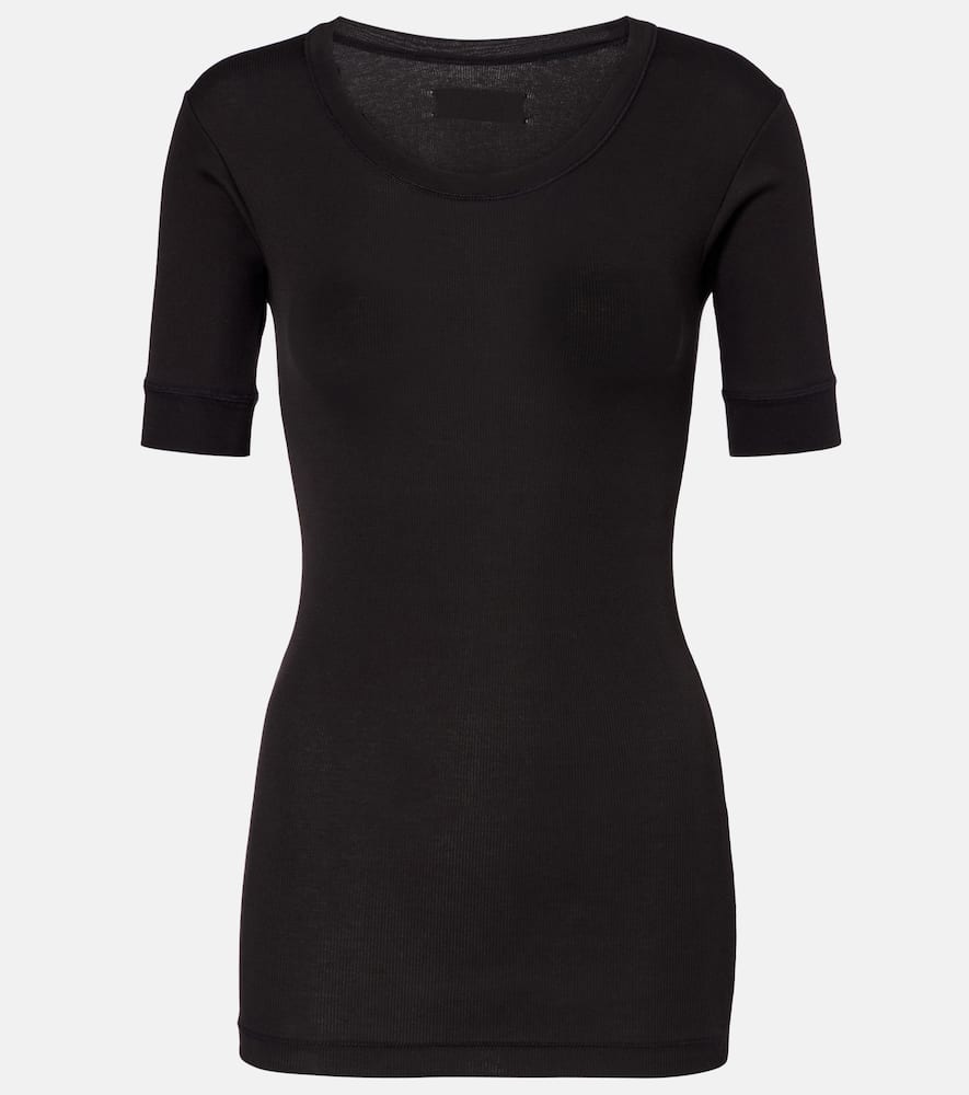 Ribbed-knit cotton-blend top