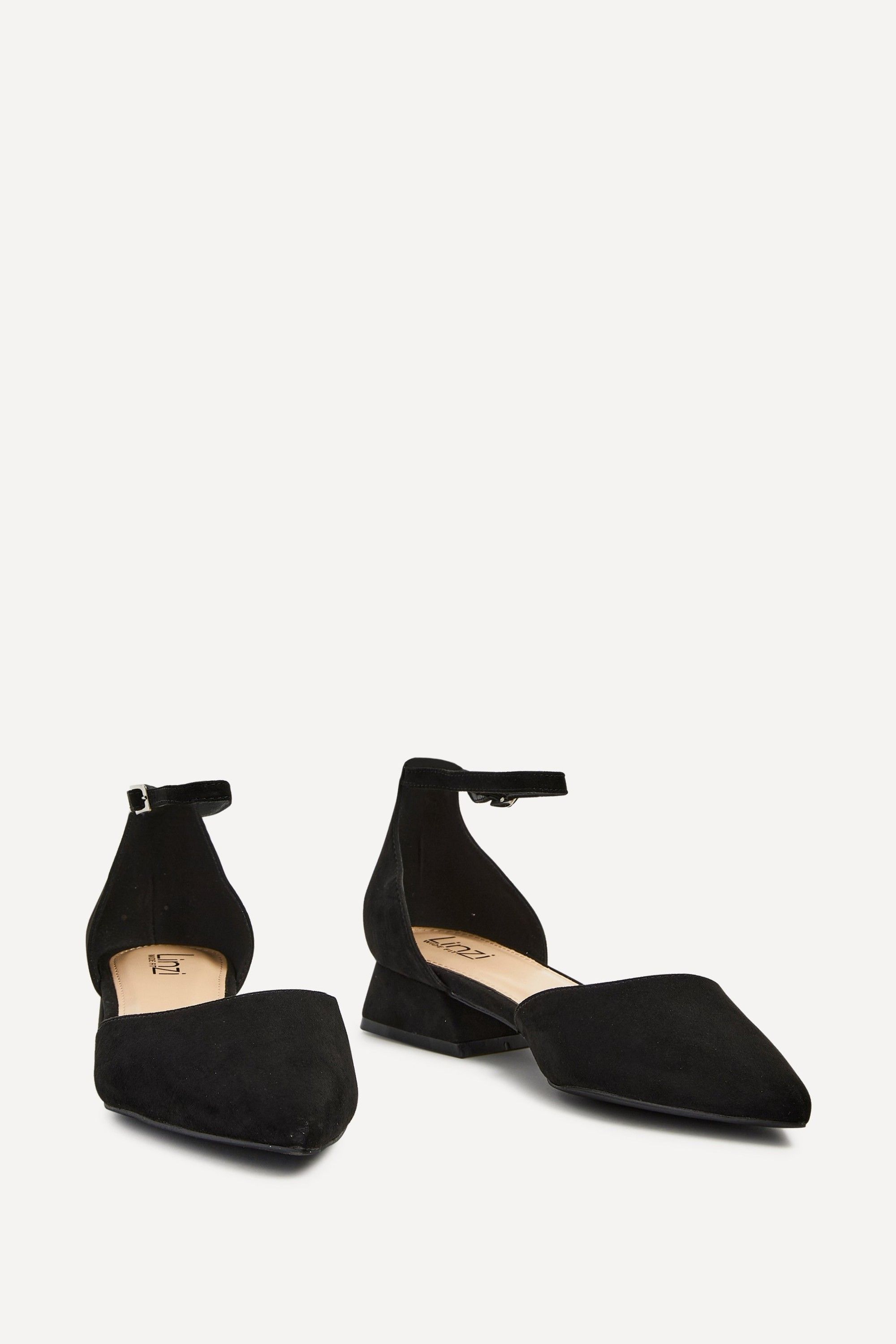 Linzi Dolly Wide Fit Black Faux Suede Low Court Hee