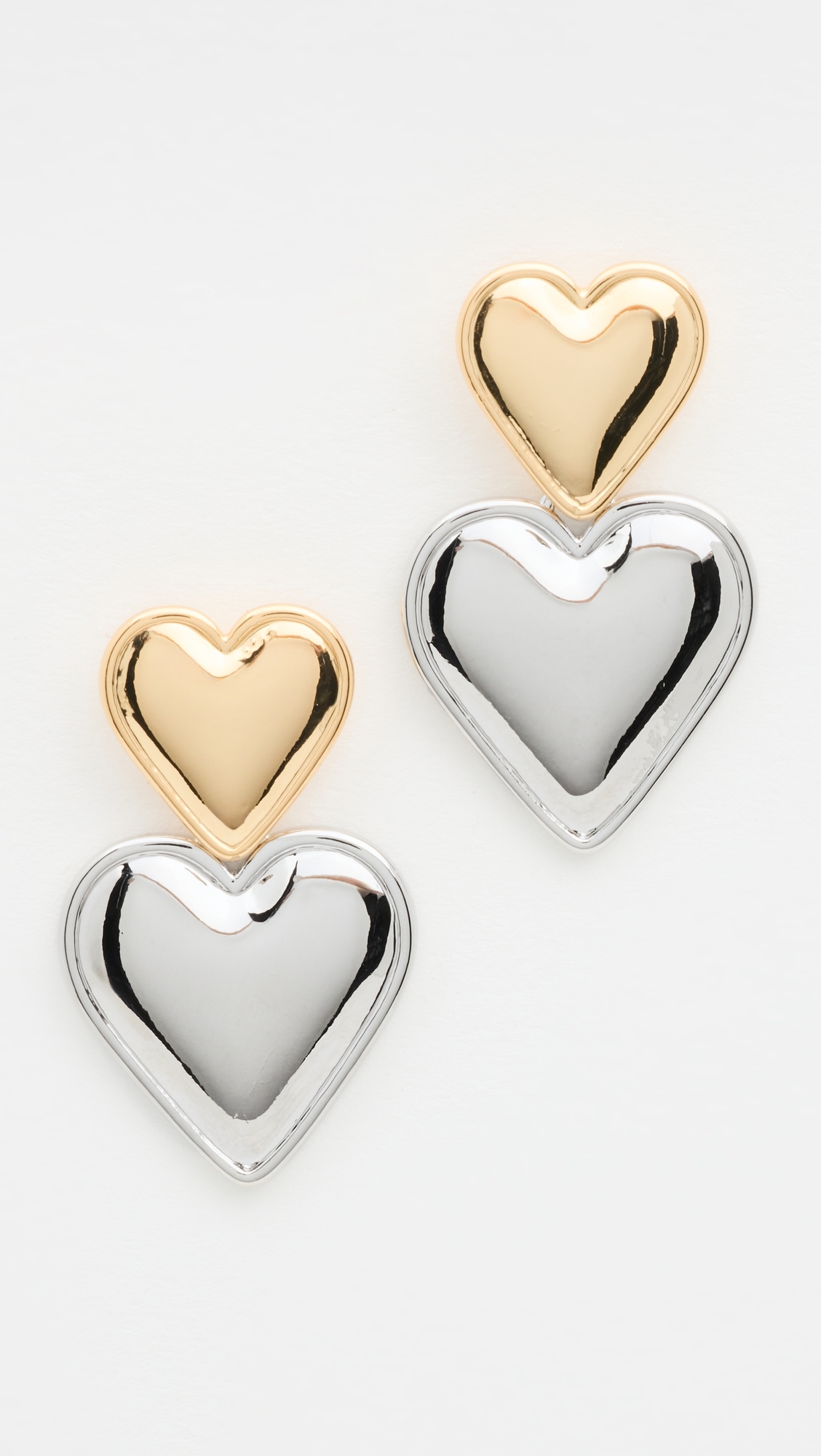 Two Tone Double Heart Drop Stud Earrings Gold One Size