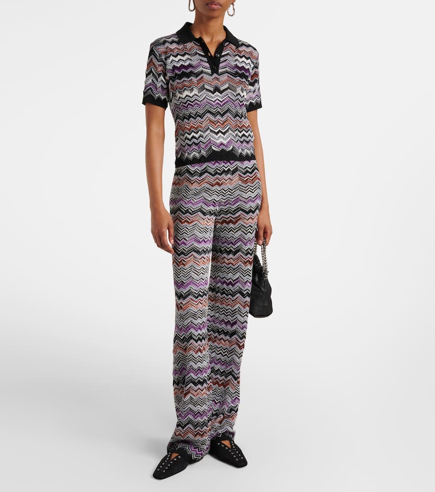 Zigzag knitted wide-leg pants