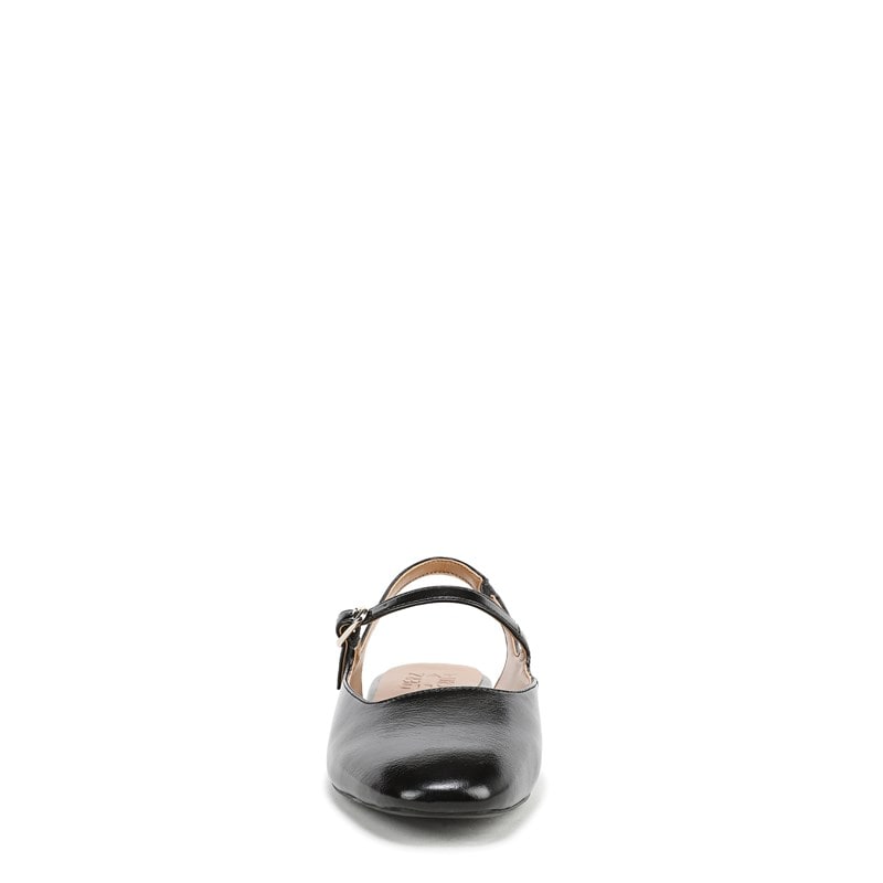 Anikka Mary Jane Slingback Flat Shoes, Black Faux Leather