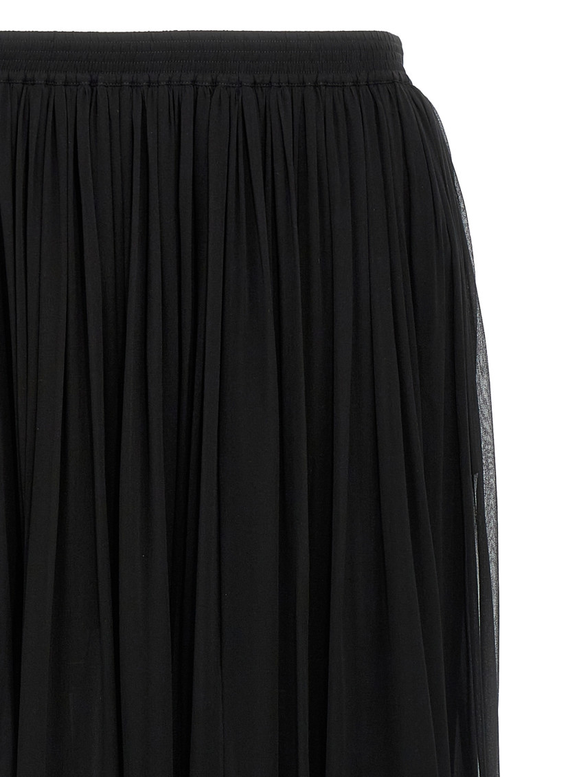Black Semi-transparent Skirt With All-over Ruche In Silk Woman