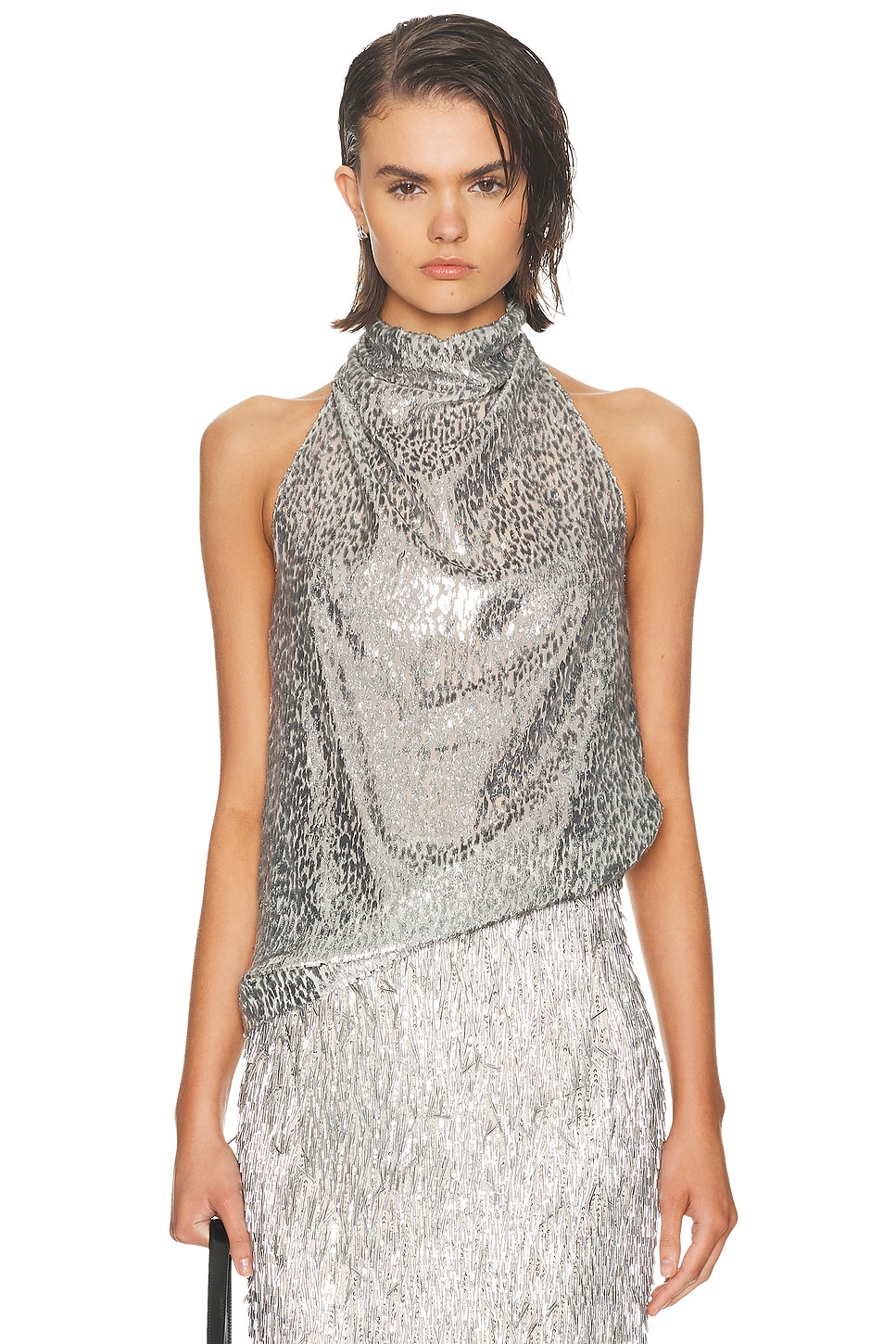 Stella McCartney Fil Coupe Alterneck Top in Silver - Metallic Silver. 36 also