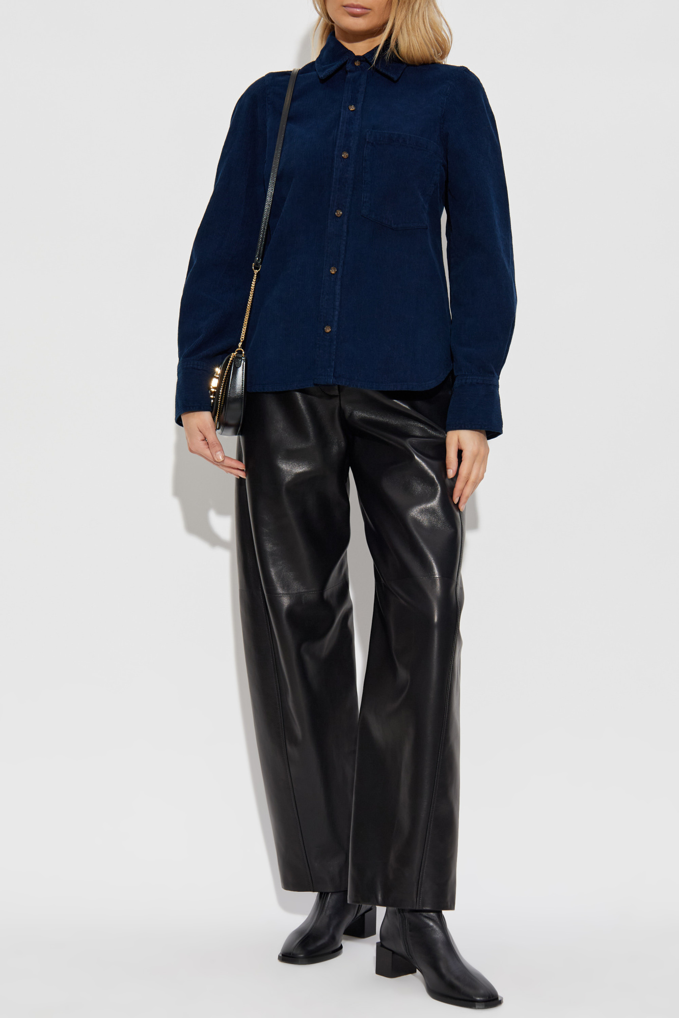 Corduroy Shirt With Pocket, Women's, Navy Blue