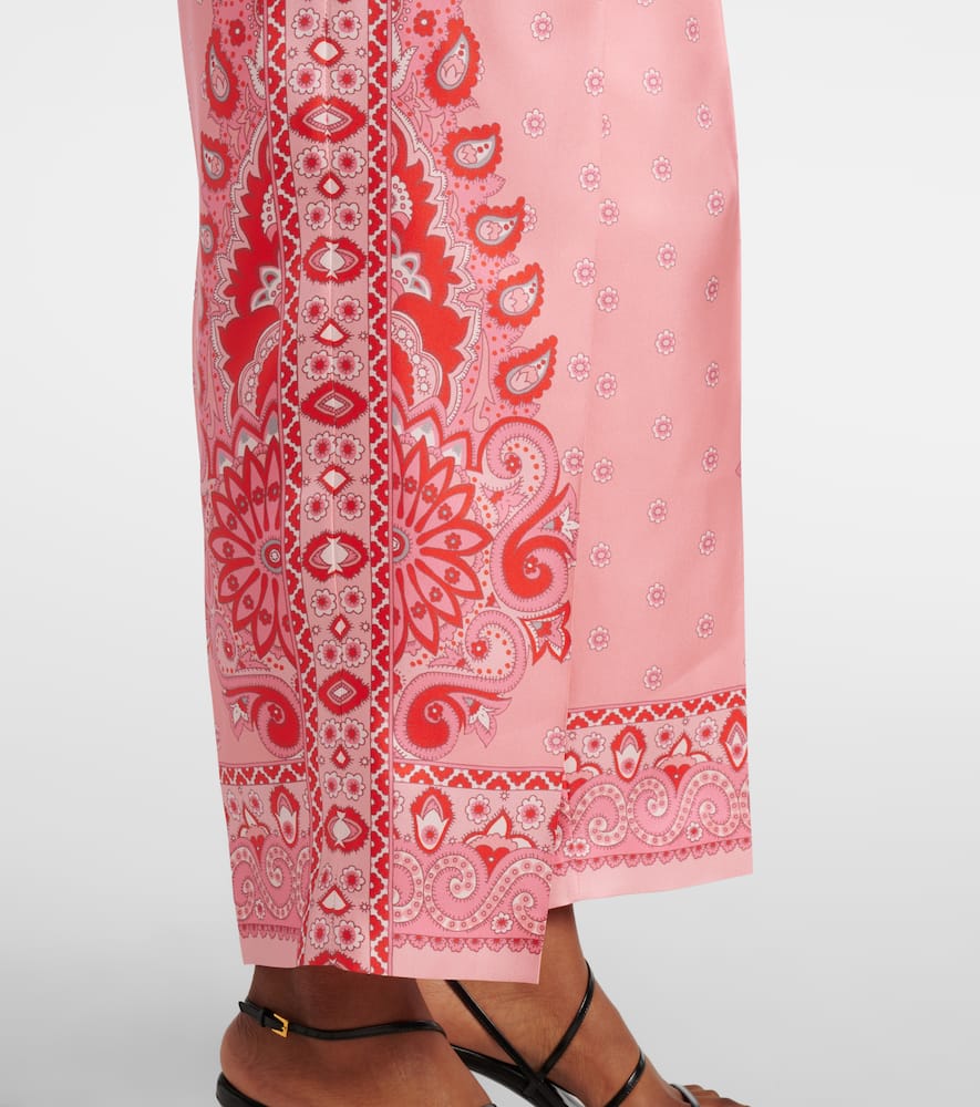 Paisley silk straight pants