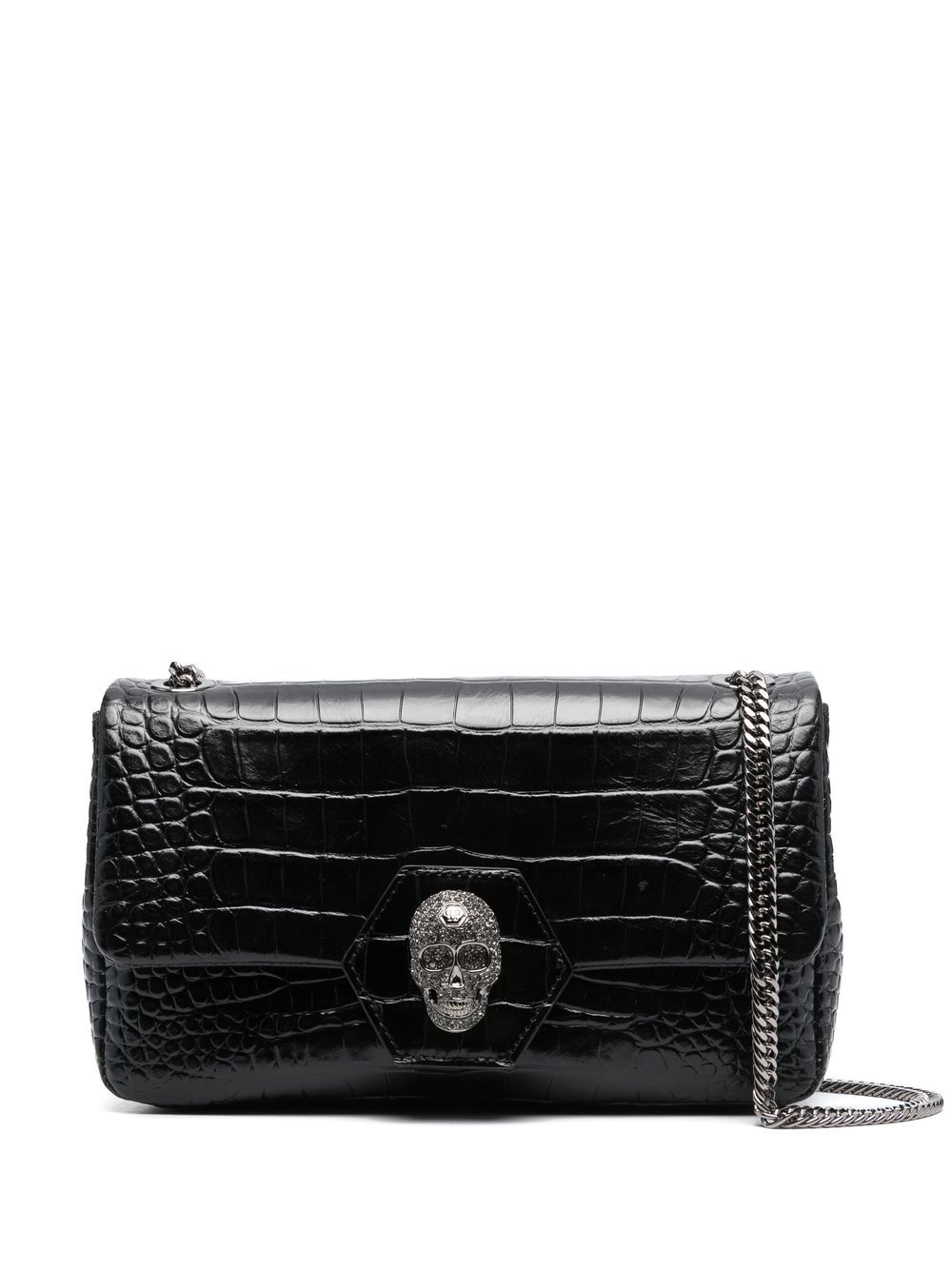 Crystal skull-detail shoulder bag - Black