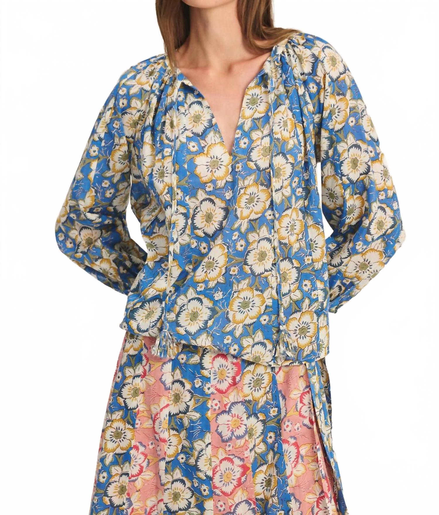 Reese V-Neck Top In Asul