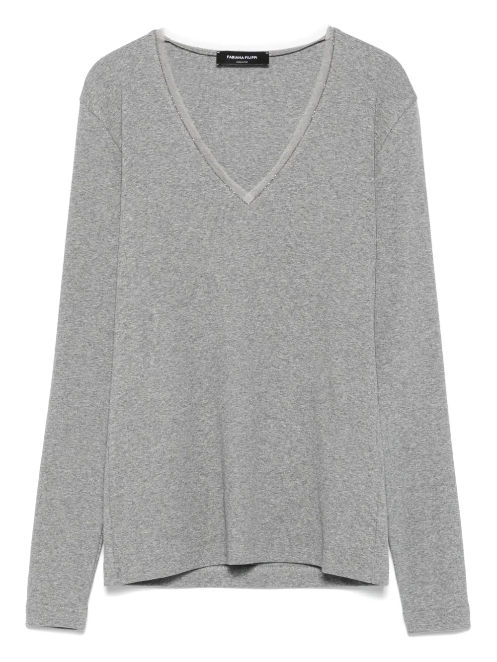 Fine-Knit V-Neck Sweater — grey