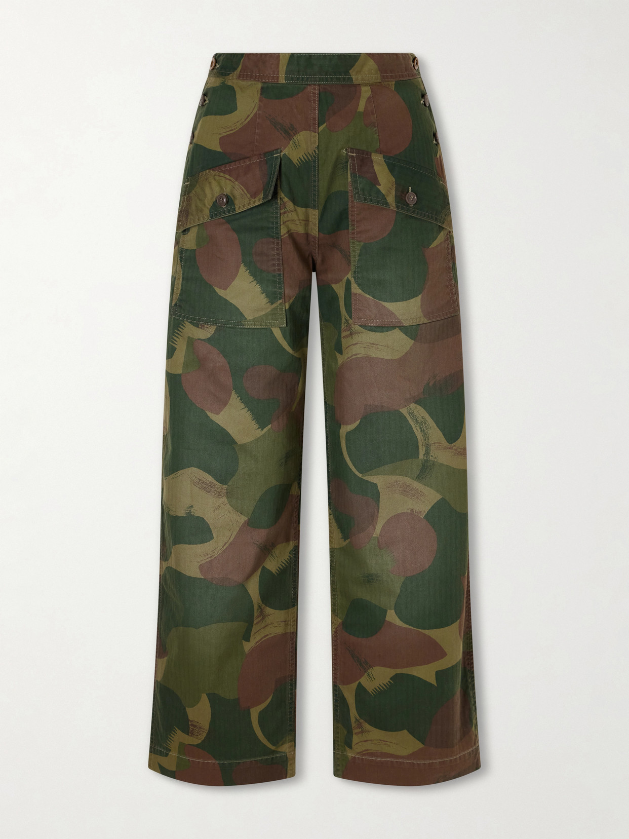 Camouflage-print Cotton Wide-leg Pants - Green