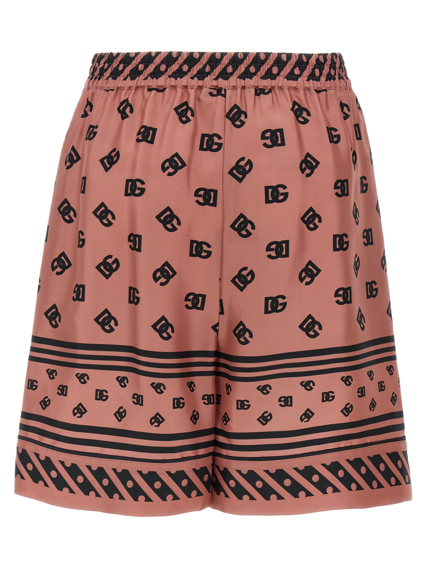 Pink Bermuda Shorts With Dg Logo Printed All-over In Silk Woman