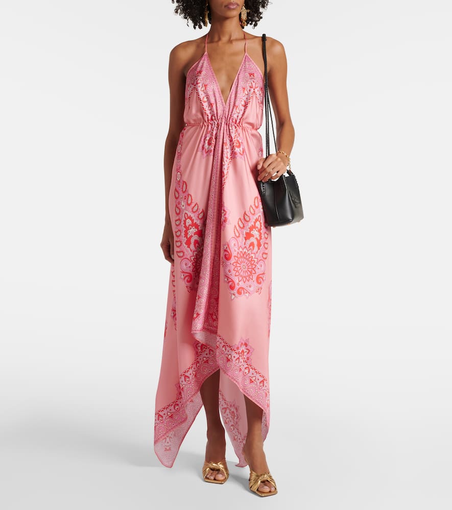 Paisley asymmetric silk midi dress