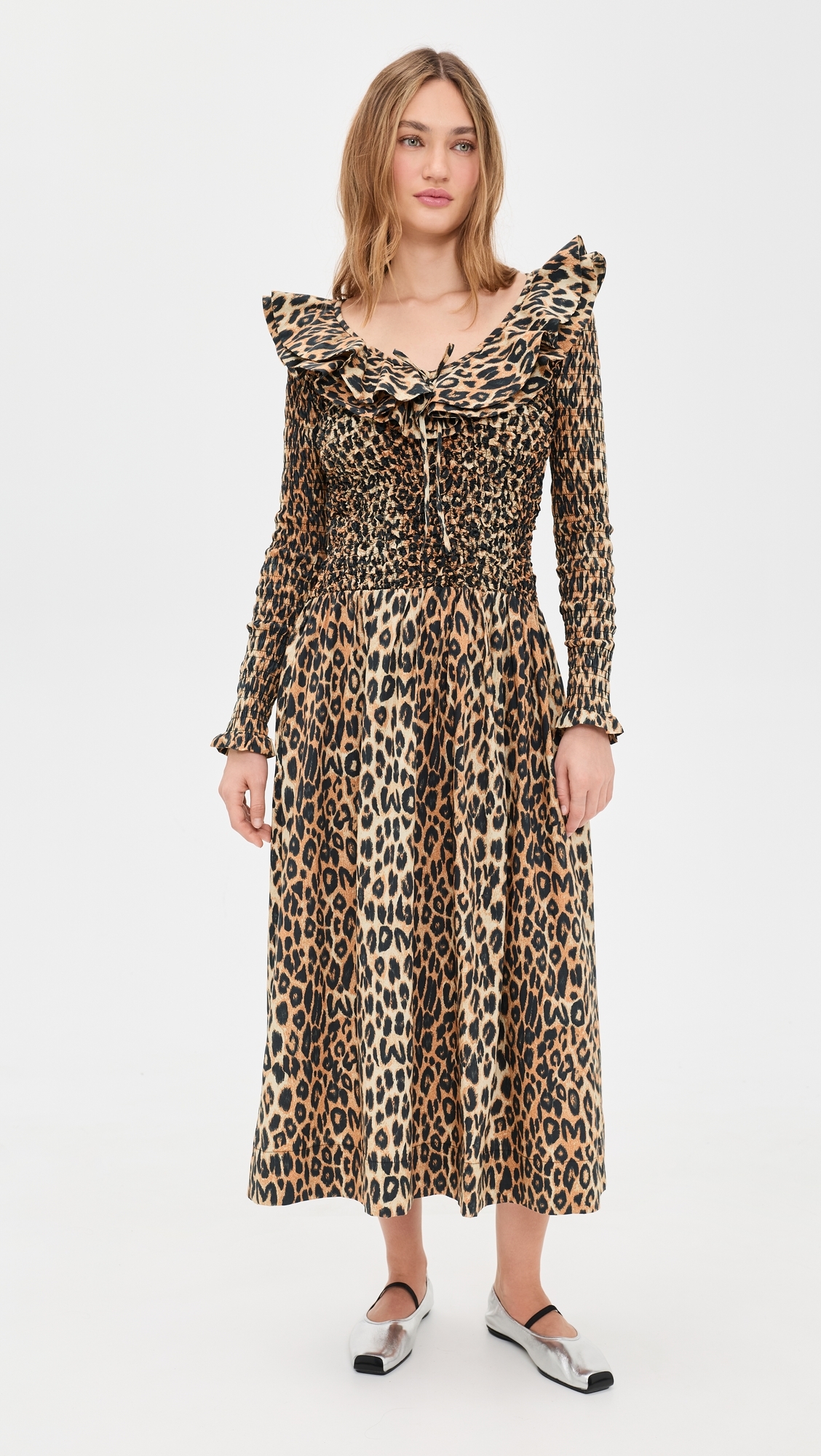 Harper Shirred Midi Dress Leopard