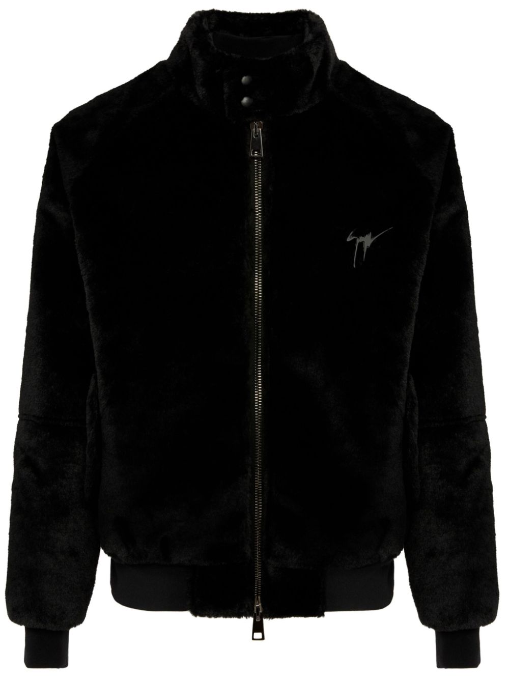 Logo-plaque leather jacket - Black