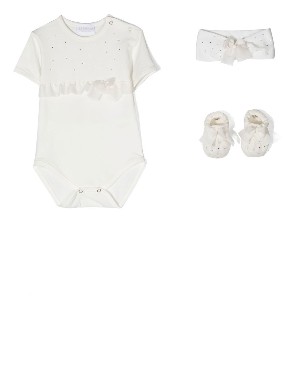 Ruffled-detail short-sleeved romper - White