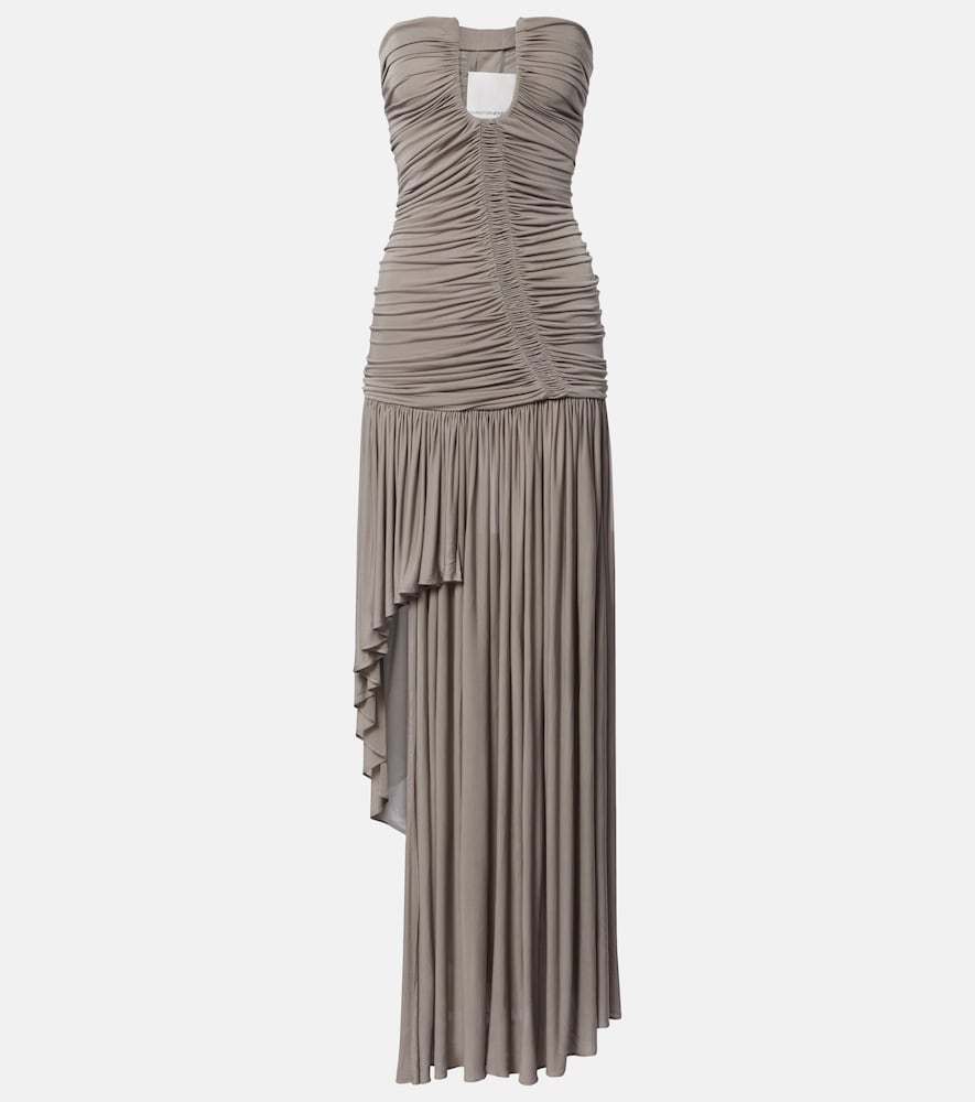 Ruched asymmetric midi dress