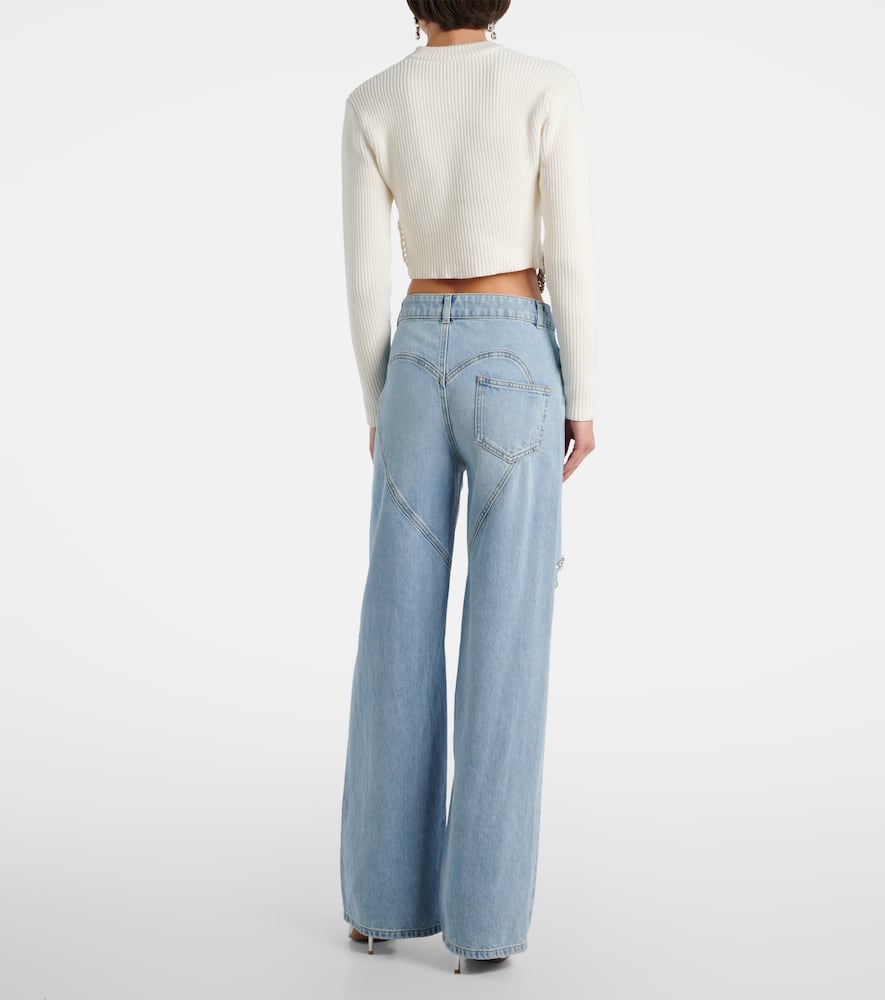 Distressed embellished wide-leg jeans
