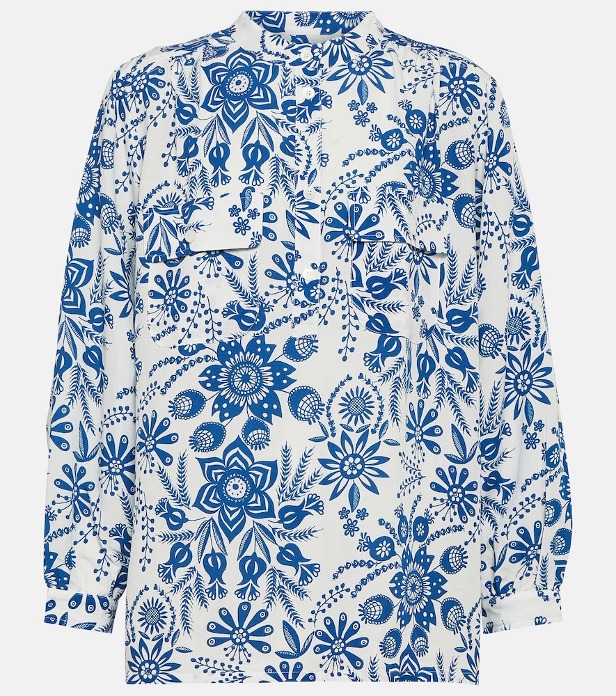 Aubrey floral linen-blend blouse