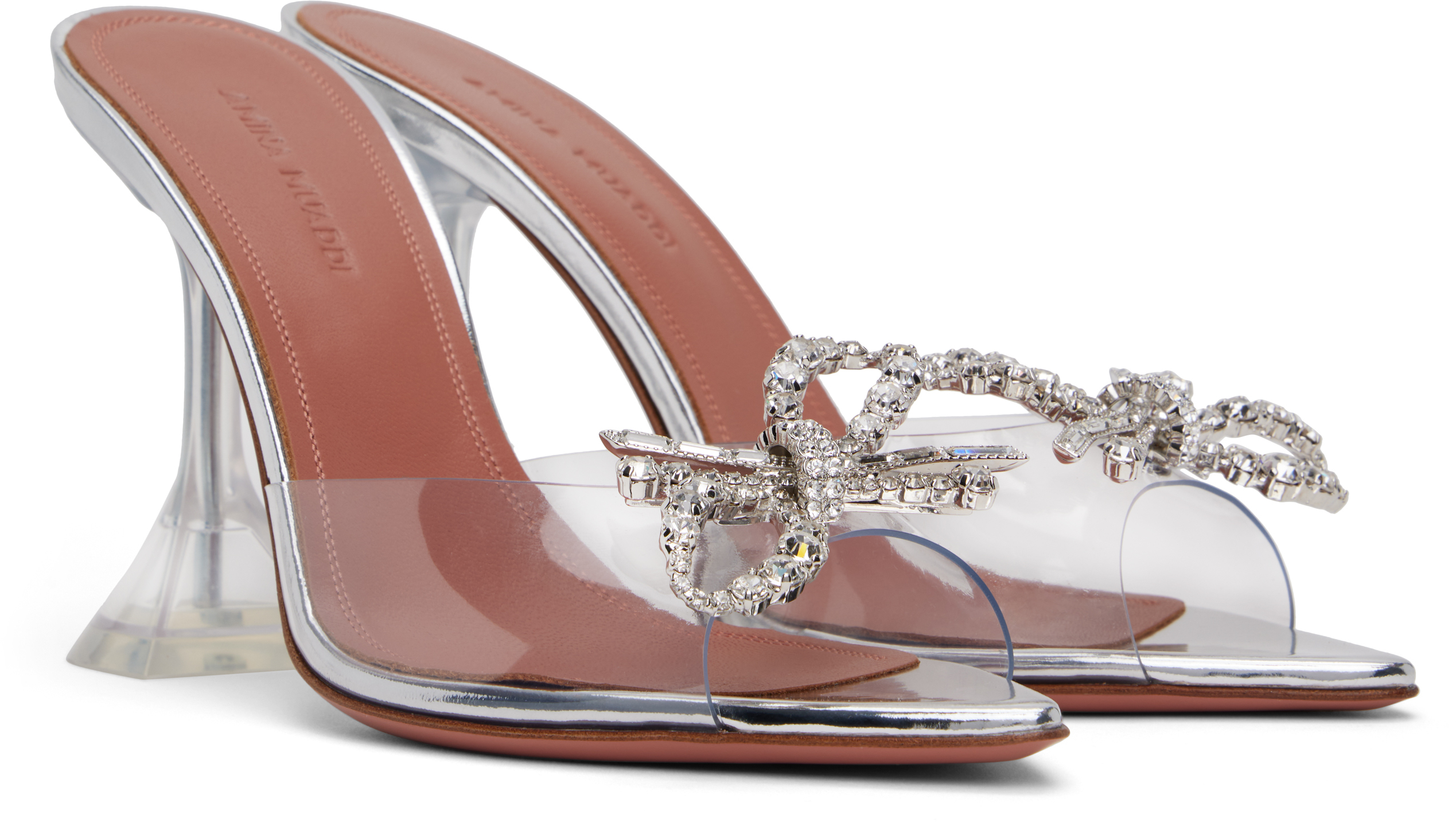 Amina Muaddi Transparent Rosie Glass Slipper Heeled Sandals