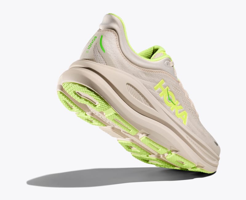 HOKA Men's Bondi 9 Shoes in Grout/Neon Yuzu