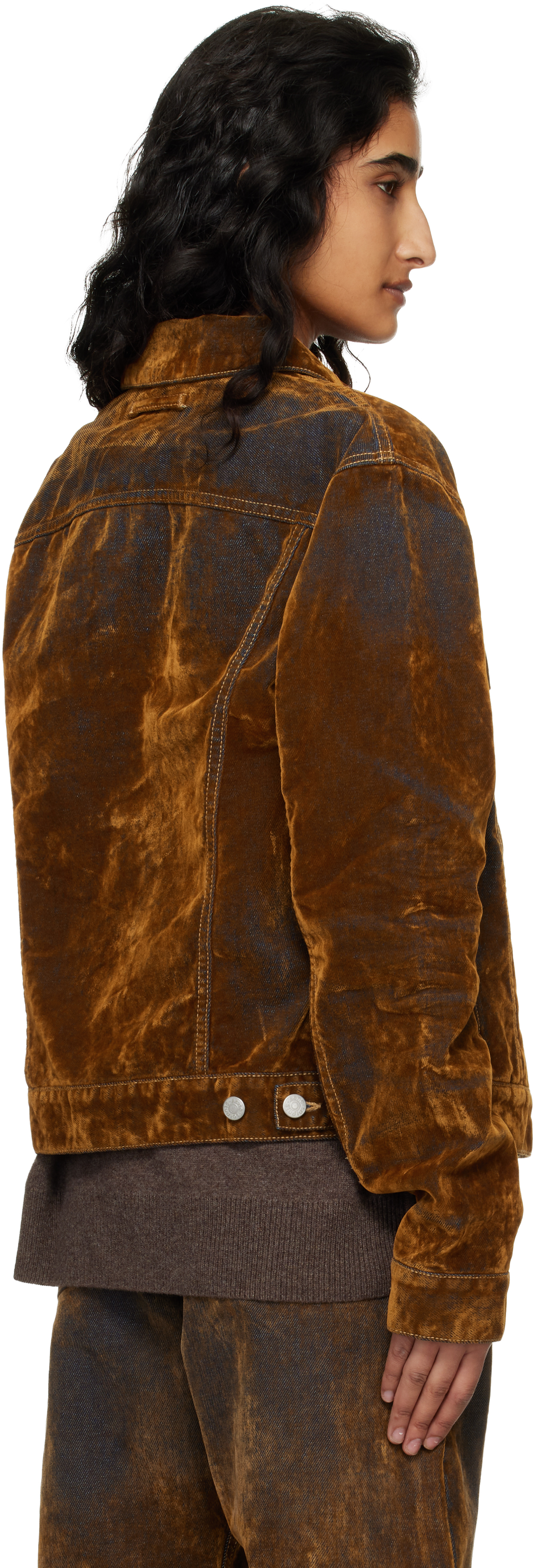 Brown Flocked Denim Jacket