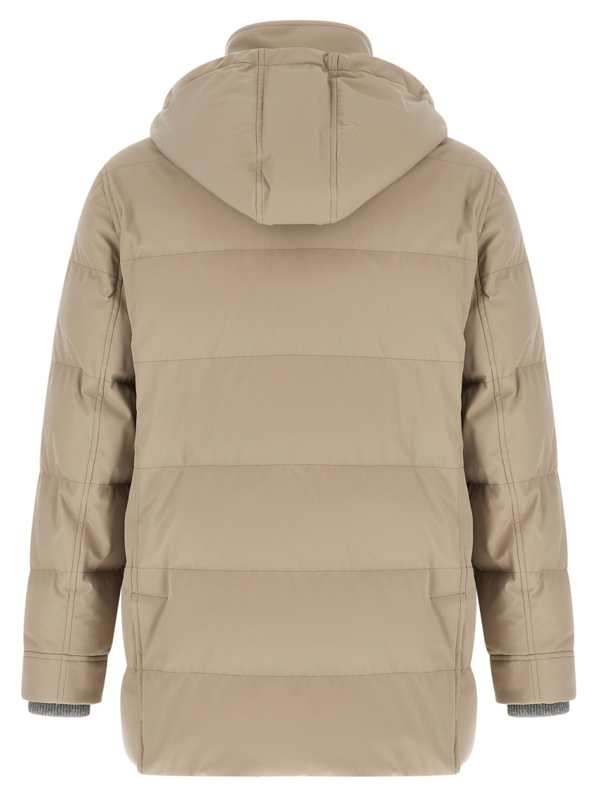 Beige Quilted Parka Jacket