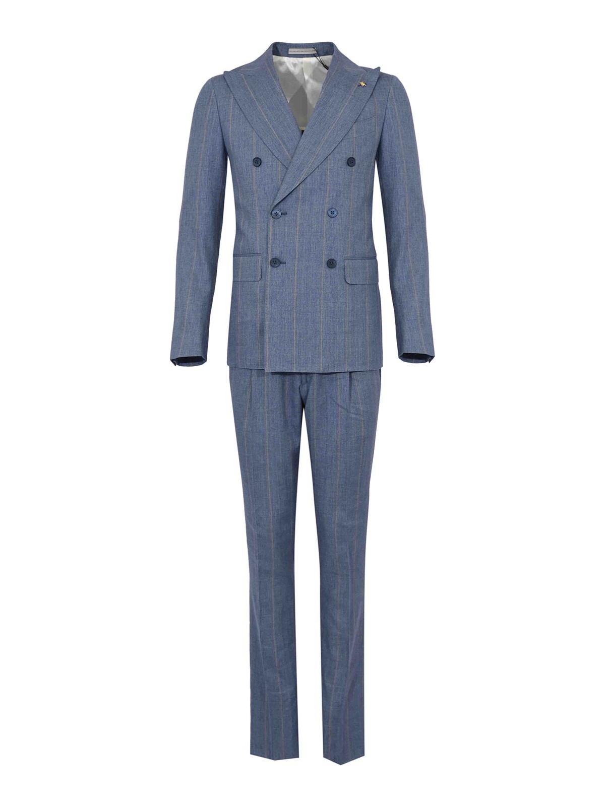Light blue striped linen and wool blend dress