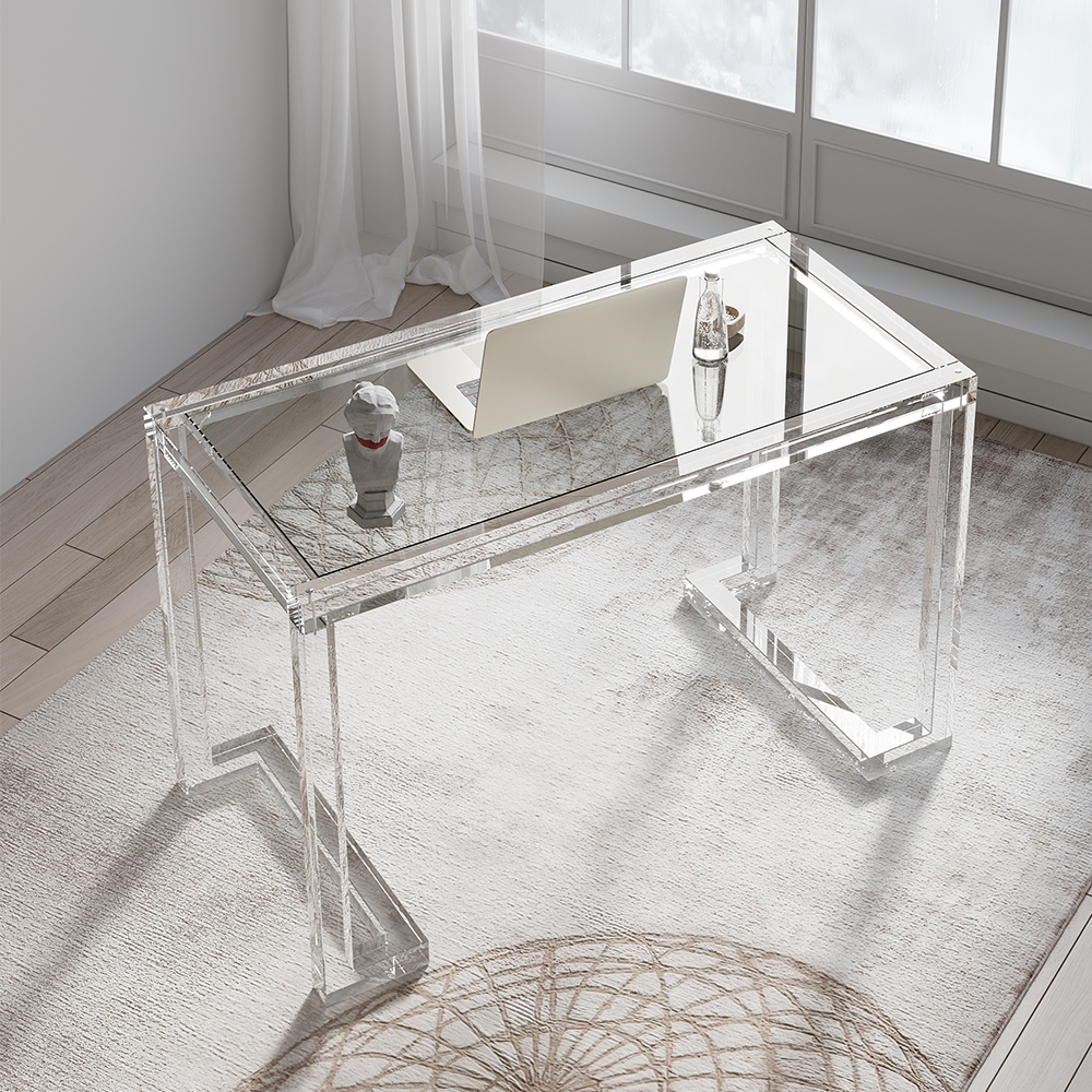 Bureau de bureau rectangulaire moderne en verre trempé transparent Savea 1000 mm