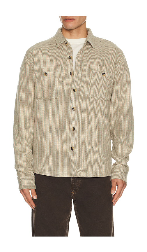 Marine Layer Pacifica Stretch Twill Overshirt in Brown. L. Also in