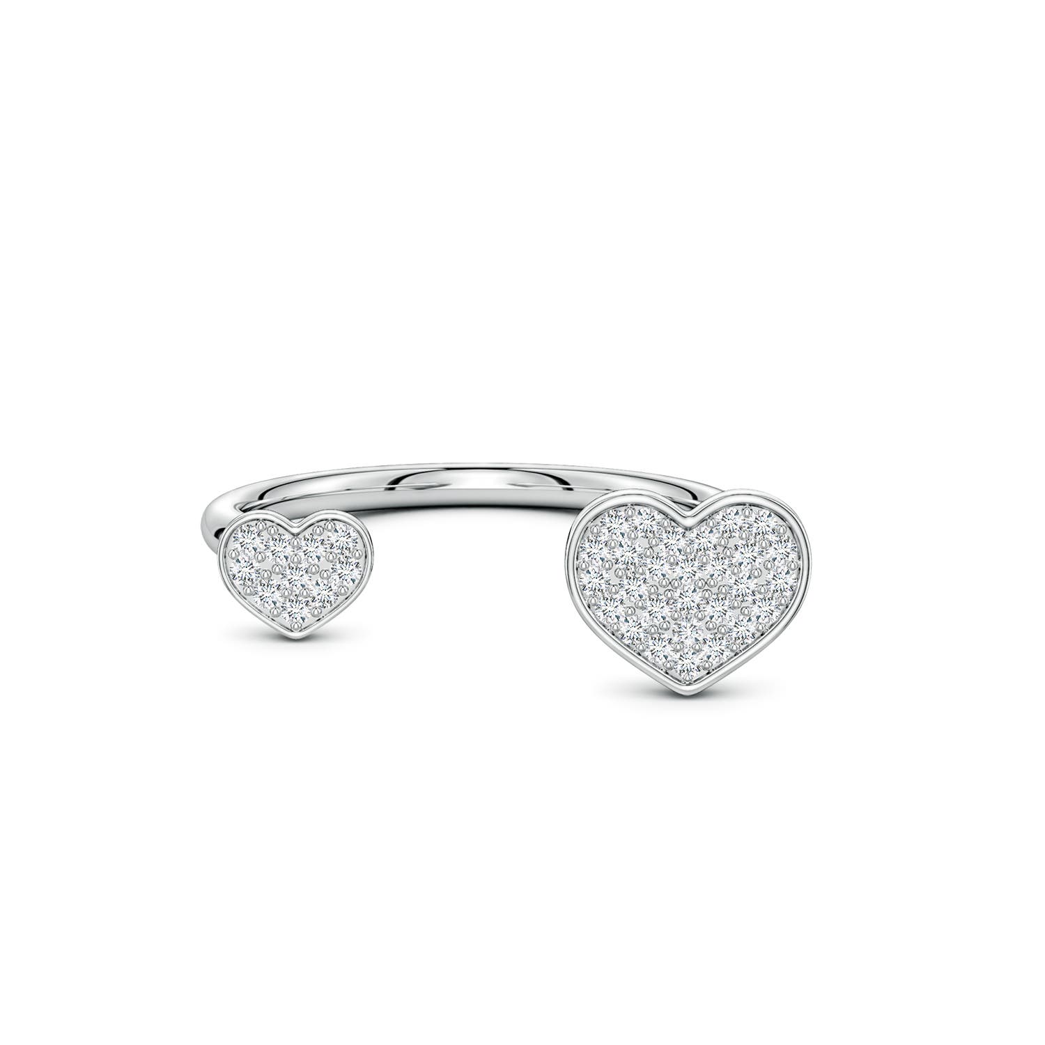 Angara 1.05 MM Pavé Diamond Double Heart Open Ring in Silver