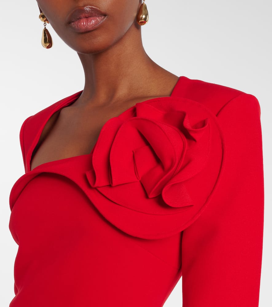 Floral-appliqué crêpe midi dress