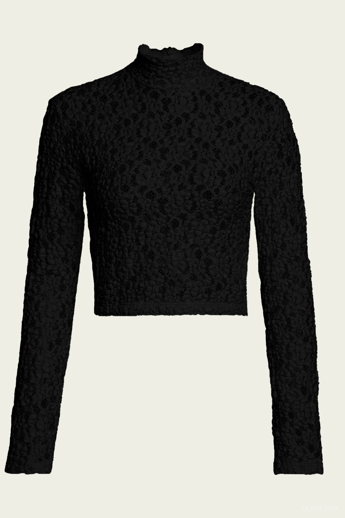 Puckered Lace Cropped Mockneck
