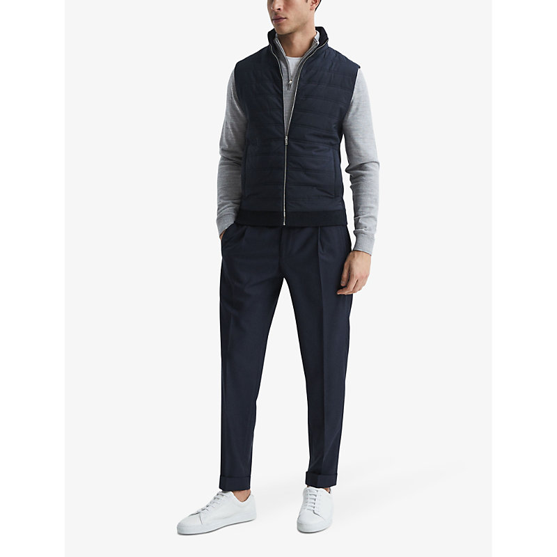 Mens Navy William Padded PU and Knitted Gilet