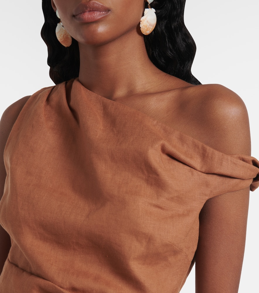 Asymmetric draped linen top