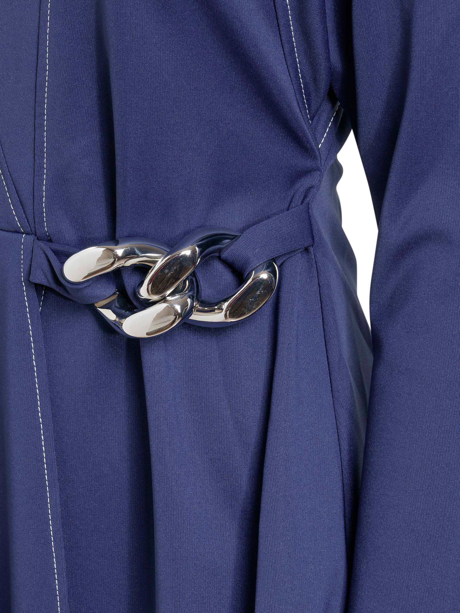 Chain link-embellished asymmetric dress - Blue